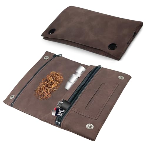 Bolsa plegable para tabaco con compartimento de filtro y soporte para placas, marrón oscuro