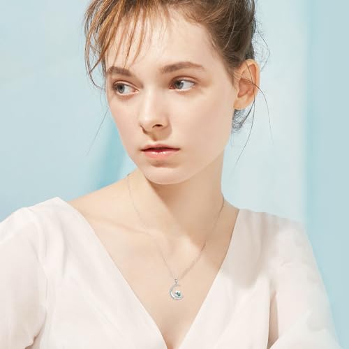 Image of PROESS Animal Birthstone Necklace 925 Sterling Silver Otter /Axolotl /Hippo /Elephant /Dachshund /Monkey /Red Panda Pendant Necklace Animal Birthstone Jewelry Gifts for Women