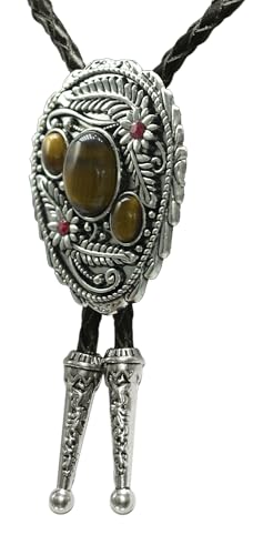 Image of Moranse Bolo Tie with Natural Tiger Eye Stone Celtic Style Genuine and Cowhide Rope