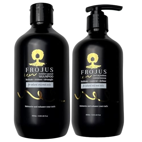 Frojus Shampoo & Conditioner – Hydrating Moisture Shampoo For Afro & Mixed‑Race, Natural Curly Hair; Detangles Coily & Curly Hair Shampoo, Defining Cu