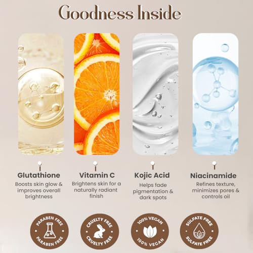 Image of Glamveda Glutathione 8-Step Skin Brightening Skincare Routine Kit for Radiant, Even-Toned Skin | Face Wash, Peel-Off Mask, Serum, Face Cream, Sunscreen, Under Eye Cream, Bath Soap & Body Lotion