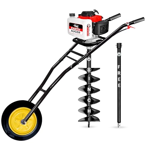 Image of DVI 142CC Trolley Earth Auger Machine, 4-Stroke Petrol Engine - with 8 Inch Double Spiral Planter Bits & Free Extension Rod | for Plantation, Fencing & Post Hole Digging in All Soil Types.