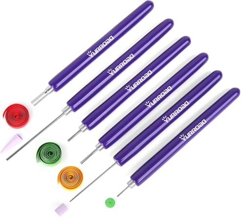 YURROAD Quilling Slotted Tools 6-Piece Multi-Size Quilling Pen Set for 3mm 5mm 7mm 10mm+ Paper Strips Different Slot Styles for Flowers Cards Coils Swirls and DIY Paper Crafts-Purple