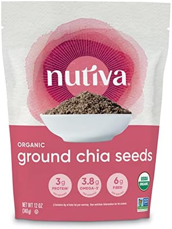 Nutiva Organic Premium Raw Ground Chia Seeds, 12 Oz, USDA Organic, Non-GMO, Whole 30 Approved, Vegan, Gluten-Free & Keto, Nutrient-Dense Seeds with 3g Protein & 5g Fiber for Salads, Yogurt & Smoothies