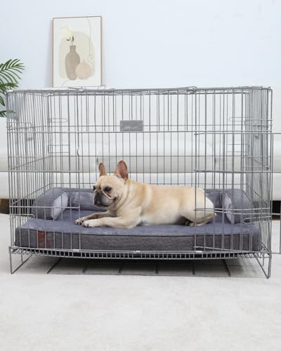KSIIA Orthopädisches Hundebett Grosse Hunde, Hundekorb Bezug abnehmbar waschbar, Hundesofa Wasserdicht mit Rand, rutschfeste Unterseite, Dunkelgrau, 88x55x15cm