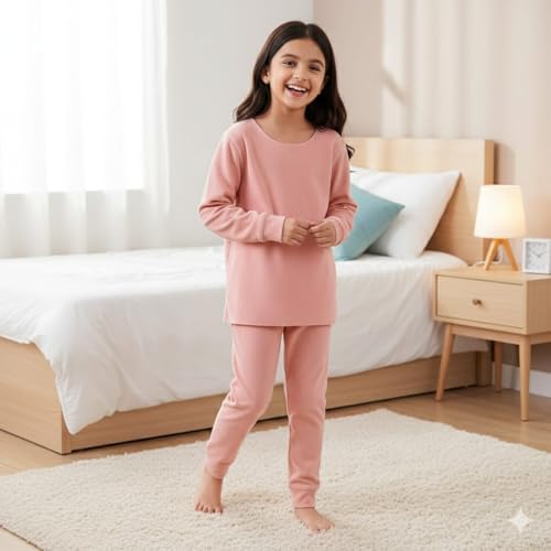 Image of KidsThermal Set | Soft Cotton Blend Full Sleeves Top & Bottom Nightwear | Warm Innerwear Suit for Boys & Girls in Multicolour