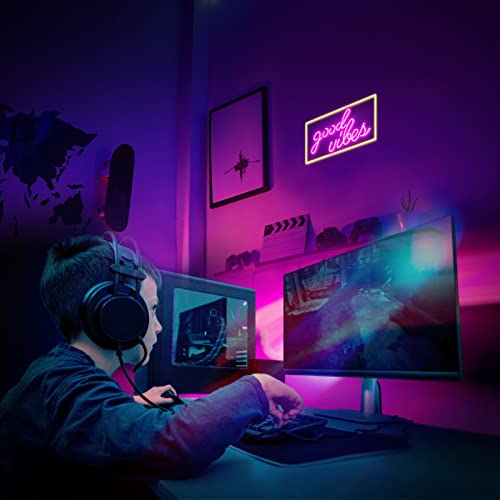 Good Vibes Neon Sign For Wall Decor, Valentines Decorations Lamp Table & Wall Room Decor Bedroom Led Gamer Neon Light - Best Gifts For Boys, Kids, Birthdays, Valentine's Day, Christmas Pink #TOP1