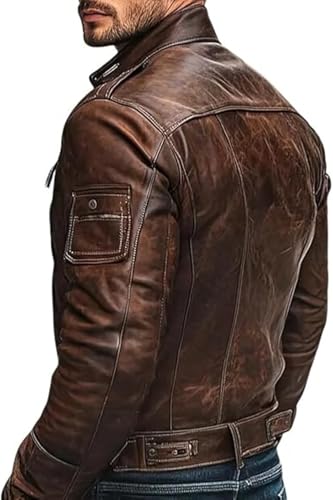 Brown Leather Jacket Men Vintage Cafe Racer Motorcycle Lambskin Leather Jacket Men2