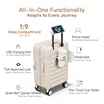 Top Opening Expandable Lightweight PC Hard Shell Suitcase, 20 Inch Carry On Luggage with TSA Lock, 360 Silent Spinner Wheels, Cup Holder, Ideal for Business Travel Suitcase (Beige) - Image 3