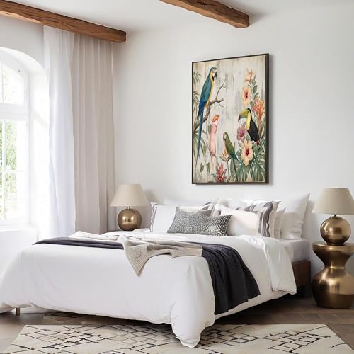 Peintures Murale Rose Vert au style rétro tropical, impression sur toile 60x90