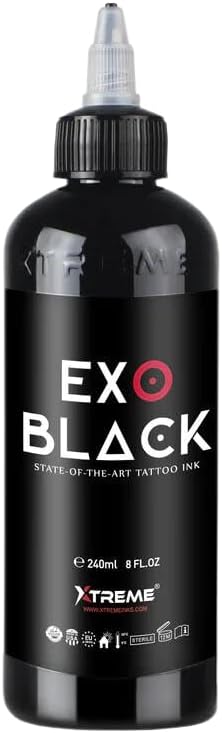 Tinta para tatuagem XTREME EXO Black Exo Black, frasco com aproximadamente 240 mL