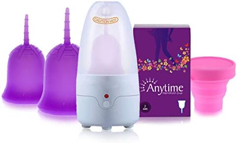 AEIOU Menstrual Cup,Copa Menstrual Organic 4 Piece Kit with Menstrual Cup Sterilizer, 2 Piece Period Cup and Collapsible Silicone Cup, Fist Period Kit for Women Reusable Menstration Product