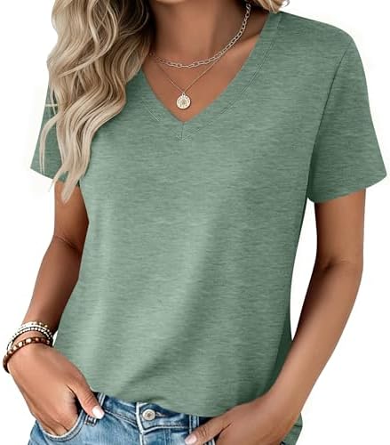 Zeagoo Women's Short Sleeve V-Neck T-Shirt — Z-light Green