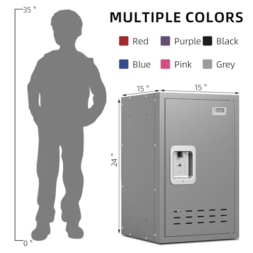 KAER Metal Locker, Lockers, Storage Locker, Lockable Storage Cabinet, Small Metal Locker, 24\" H Locker Organizer for Bedroom, School, Office, Playroom, Daycare, Garage (Grey)