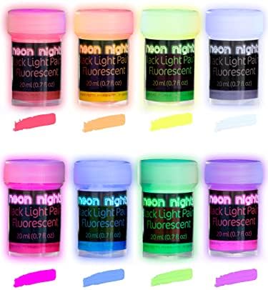 8 x 1.76 fl oz Black Light Paints Neon UV Fluorescent Colors Blacklight 50 ml Wall Paint Decoration Art