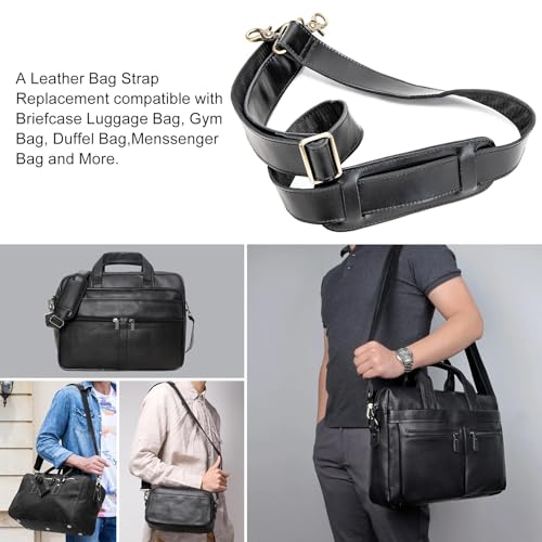 Image of Full Grain Leather Bag Strap Replacement - Adjustable Shoulder Strap for Messenger Briefcase Duffle Crossbody Bags