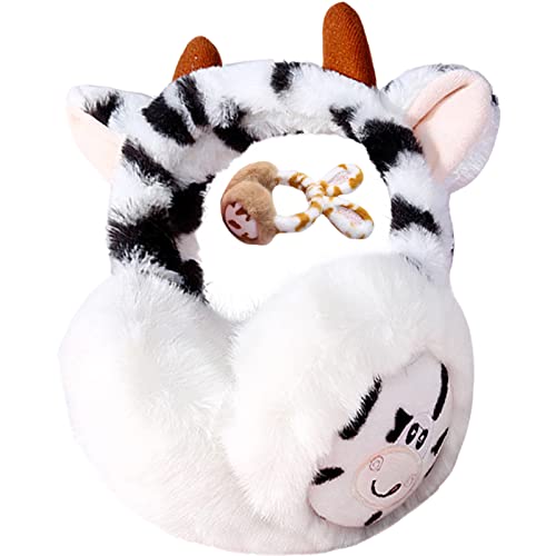 Qixuer 2 Pièces Cache Oreilles en Peluche pour Femme, Enfant Cache Oreilles Couvre-Oreille en Peluche Cache Oreilles Chaud Mignon Cache Oreilles Style Vache Blanche et Lapin Marron Universel Cover