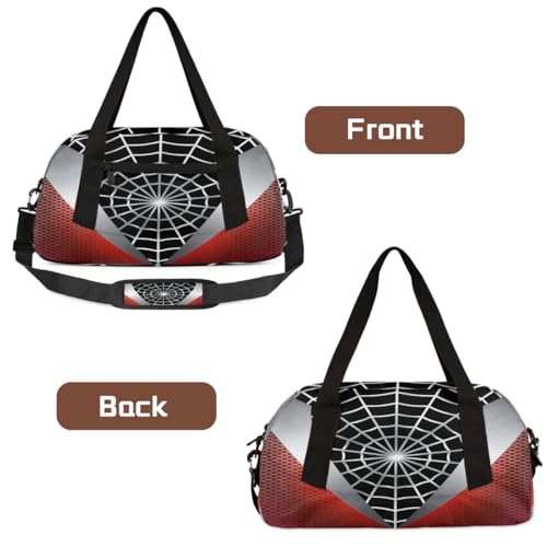 Gym Travel Duffle Bag for Boys - Red Spider Web Kids Overnighter Weekend Bag with Front Zipper Pocket for School Practice, Teens Carry-On Size Sleepover Bags4