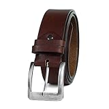 HoffeBelts Men's Handmade Full Grain Leather Belt, Jeans Casual Brown Belt, 1.57 inch wide, Genuine
