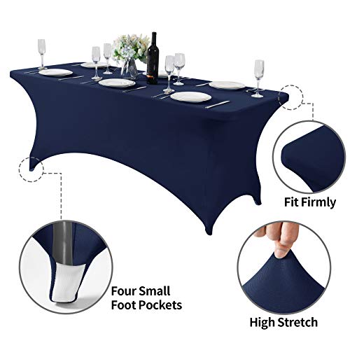 Hezuzo Spandex Table Cover For 6Ft Table Universal Fitted Stretch Tablecloth For Party, Banquet, Wedding And Events-Navy #TOP4