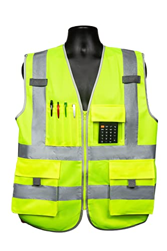 DSV Standard 8 Pockets Class 2 High Visibility Reflective Safety Vest with Front Zipper  Size X - Large