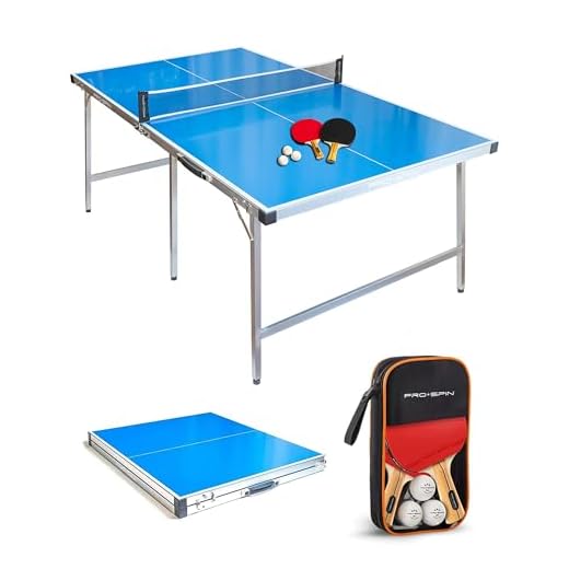 PRO SPIN Midsize Ping Pong Table | Foldable | Complete Set with Premium Ping Pong Paddles & Balls | 100% Pre-Assembled | Portable Aluminum Table Tennis Table | Weatherproof Indoor/Outdoor Table Tennis
