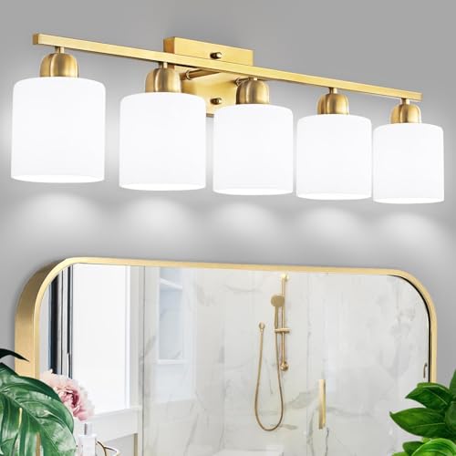 Image of Bath Vanity Lights for Mirror, Restroom Lights Fixtures with Milky White Frosted Glass Shades,Bathroom Over Sink Light Fixtures, Bathroom Light Fixtures Over Mirror
