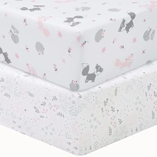 Image of Sammy & Lou Girl Forest 2-Pack Microfiber Fitted Crib Sheet Set, Fits Standard Crib Mattress 28 in x 52 in; Fully Elasticized,