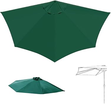Half Umbrella Replacement Top 9ft 5 Ribs Half Round Umbrella Canopy Outdoor Patio Parasol Canopy Cover for Balcony, Garden, DeckGreen