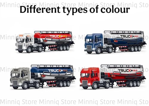 Image of Oil Tanker Trailer Transport Truck with Lights and Sounds Friction Powered Trailer Model Diecast Truck Toys Best Birthday Gift for Kids (Oil Tanker Trailer Truck)
