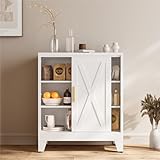 COFaR White 37' H Sliding Door Storage Cabinet, Half Open Half Closed Design, 3-Tier Kitchen Organizer with Adjustable Shelves, 150 lbs Top, Metal Coffee Bar & Buffet Sideboard for Dining Room