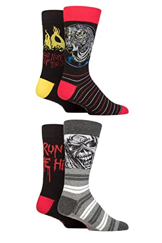 SockShop Exclusive Heavy Metal Mens and Ladies Iron Maiden Gift Boxed Cotton Socks Pack of 4 Assorted Designs Available in Sizes 4-8 6-11 and 12-14 | Fun Gifts Number of the Beast 6-11