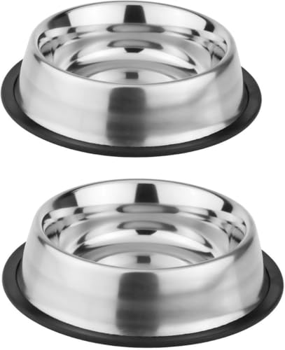 Image of Combo of Anti-Skid Feeding Bowls for Dogs, Cats & Puppy Pet Bowl Pack 2 Stainless Steel Pet Bowl (700 x 2 Bowl, Silver)