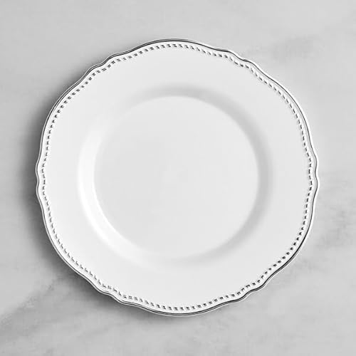 Glownary Heirloom White Round Plastic Plate, 7.5 Inch, Silver Vintage Rim, BPA Free, Disposable, 12 Count Sample Pack for Events and Weddings Glownary Heirloom White Round Plastic Plate, 7.5 Inch, Silver Vintage Rim, BPA Free, Disposable, 12 Count Sample Pack for Events and Weddings