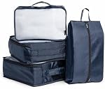 Brookstone 4-Piece Packing Cube Set Apparel Luggage Organizer and Shoe Bag, Travel Essentials, Navy