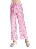 CHICTRY Glitzer Pailletten Hose Kinder Mädchen Leggings Gerades Bein Elastisch Tanzhose High Waist Glitzerhose Festival Tanzkostüm Rosa 170