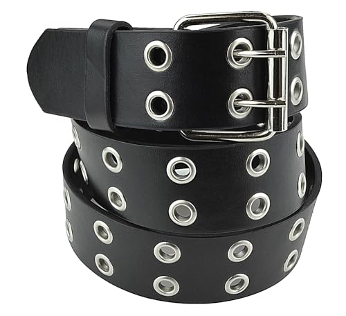 Belle Donne Women Belt Plus Size Double Grommet, Grunge, Emo, Goth Punk Style, studded Double Holes Black Belt X Large2