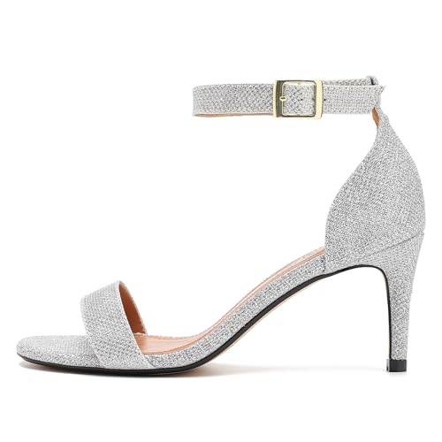 Image of MAIERNISI JESSI Unisex Men's Women's Ankle Strap Heeled Sandals, Open Toe, Buckle Closure, Kitten High Heel