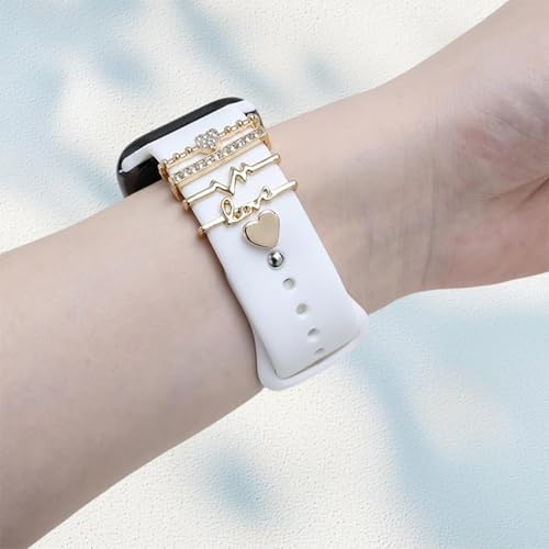 5 Stück Watch Charms Gold,Charms Armband Watch Armband Schmuck,Dekorative Metallringe Schlaufen Kompatibel mit Silikonband,Geeignet für die Meisten Intelligenten Uhrenarmbänder – Bild 6