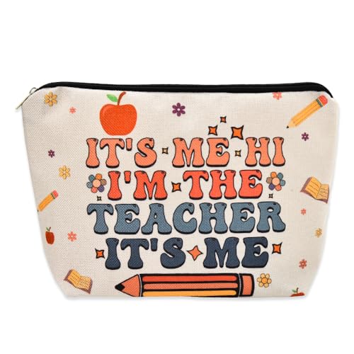 Funny Teacher Gifts Makeup Bag for Women Its Me Hi Im The Teacher Birthday Gifts from Student Novelty Teacher Cosmetic Bag Appreciation Gift for Teacher Graduation Gifts for New Teacher Supplies