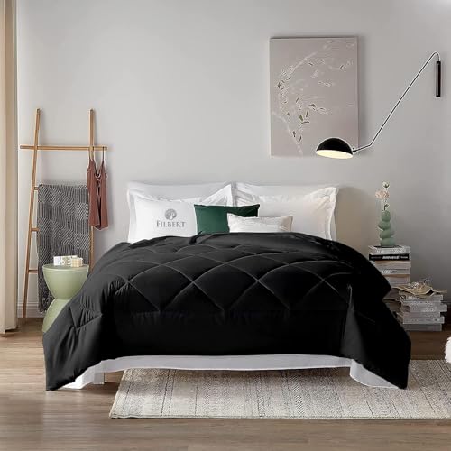 Image of Filbert 600 GSM Comforter for Double Bed | Super Warm Winter Quilt /Rajai | Thick Microfiber Blanket with Cloud-Soft Fill | Luxury Bedding for Winters - 90x100 Inch | Black