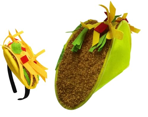 Nicky Bigs Novelties Taco Hat and Headband Set Jumbo Plush Tacos Hats for Adults & Mini Taco Headband Funny Cinco De Mayo Party Costume Accessory Lightweight, One Size for Men Women
