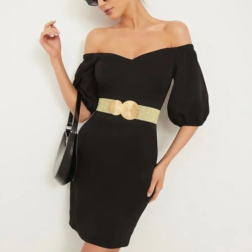 VONMELLI Wide Stretchy Belts for Women Dresses Elastic Waist Cinch Womens Belt with Gold Buckle4