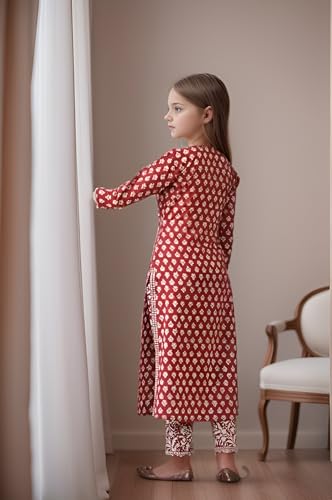 Image of Girls Printed Pure Cotton Kurta Pant with Dupatta
