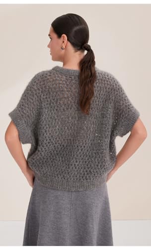 Plush Cashmere Mohair Sweaters for Women Oversized Short Sleeve Pullover Openwork Early Fall Luxury, BY45213124