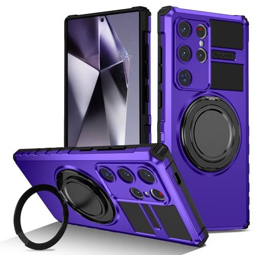 Coque Samsung S25 Ultra antichoc violette avec anneau de support pour éviter les chutes