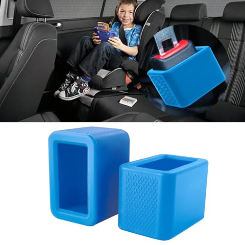 Image of 2 Pack Silicone Seat Belt Buckle Holder, Seat Belt Buckle Booster for Kids, Durable Silicone Material, Easy Access to The Buckles of Rear Seats, Car Accessories, Suitable for Most Car Models (Blue)