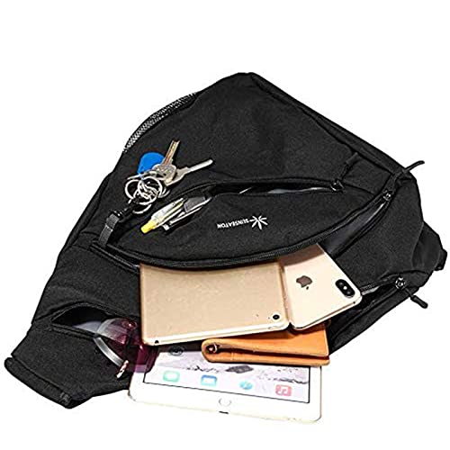 SUNSEATON Sling Bag, Sling Rucksack Wasserdicht, Gym Crossbody Bag, Schulterrucksack für Outdoor Wandern Camping (Schwarz)