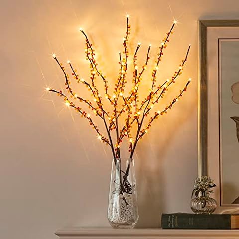 Vanthylit Lighted Branches with 3PK 60LED Twig Lights Plug in for Home Decoration, Light up Willow Branch Lights for Vases Cover
