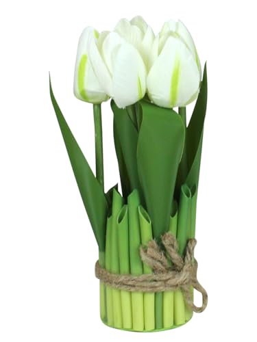 Image of TIED RIBBONS Artificial Tulip Flower Plant for Decoration Fake Flowers with Leaves (White, 24.5 Cm X 6.3 Cm) Decorative Items for Home Decor Table Living Room Office Restaurant - Polyester